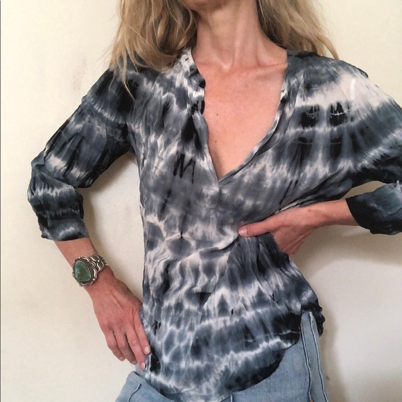 VELVET Marks & Spencer Indigo Tie Dye Blouse S EUC - Picture 2 of 8